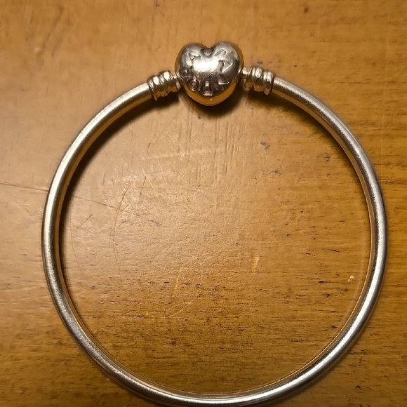 Pandora Jewelry - Silver Pandora  Bangle Bracelet with Heart Charm and Smooth Finish